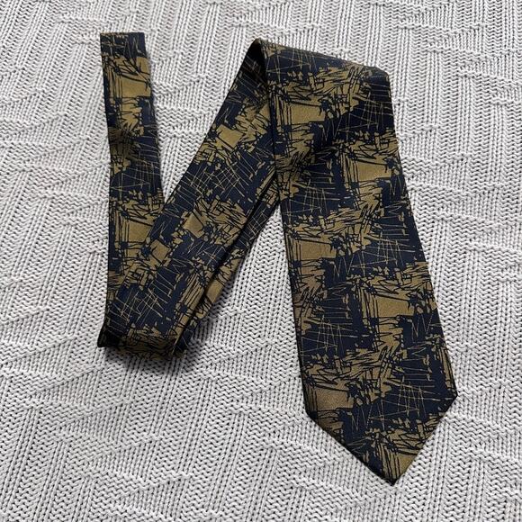 Vintage Mr Junko navy and gold abstract Chinese silk tie main image 0
